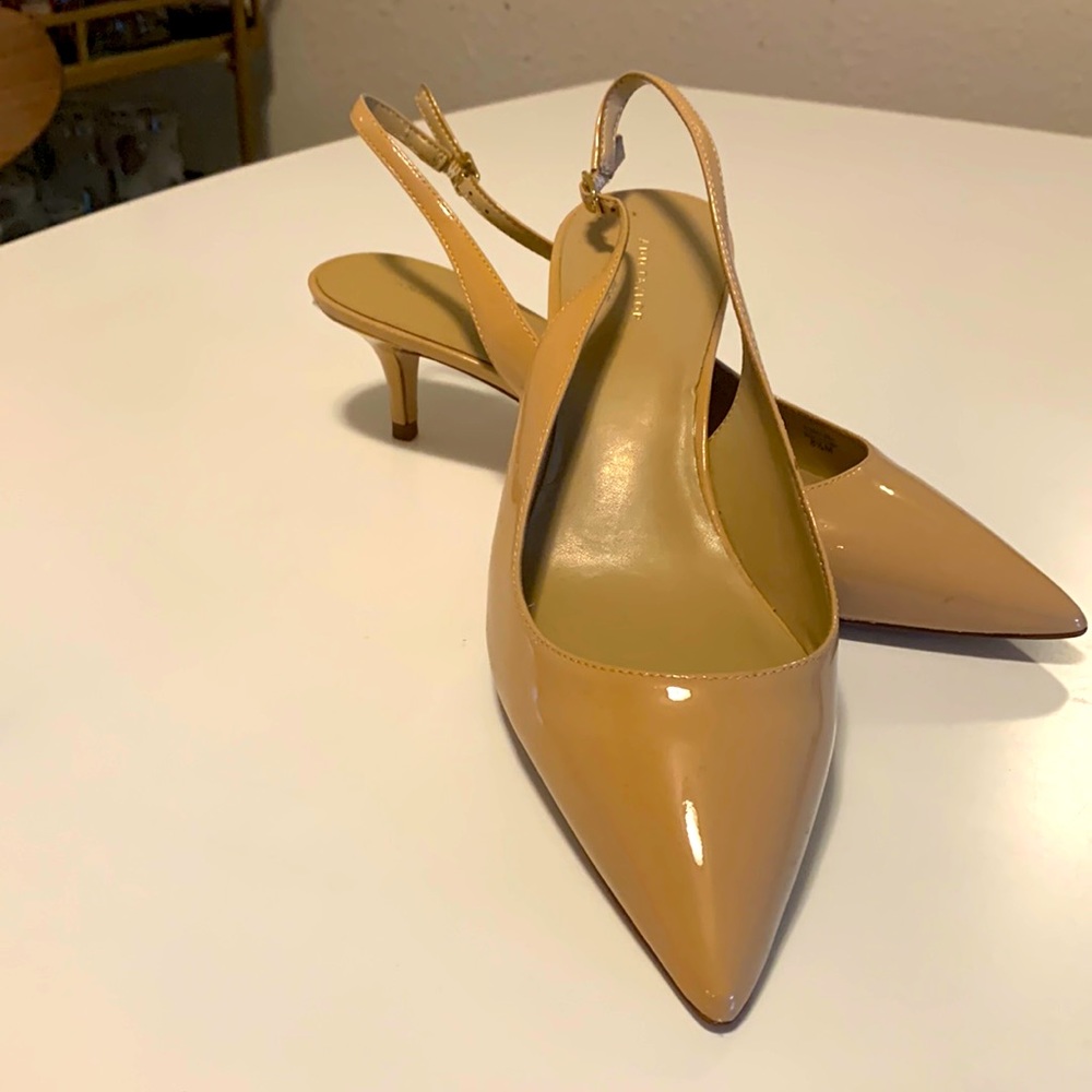 Worn once Ann Taylor beige patent sling back heels.